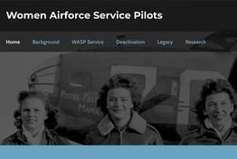 A screenshot of a website titled: Women Airforce Service Pilots (WASP).
